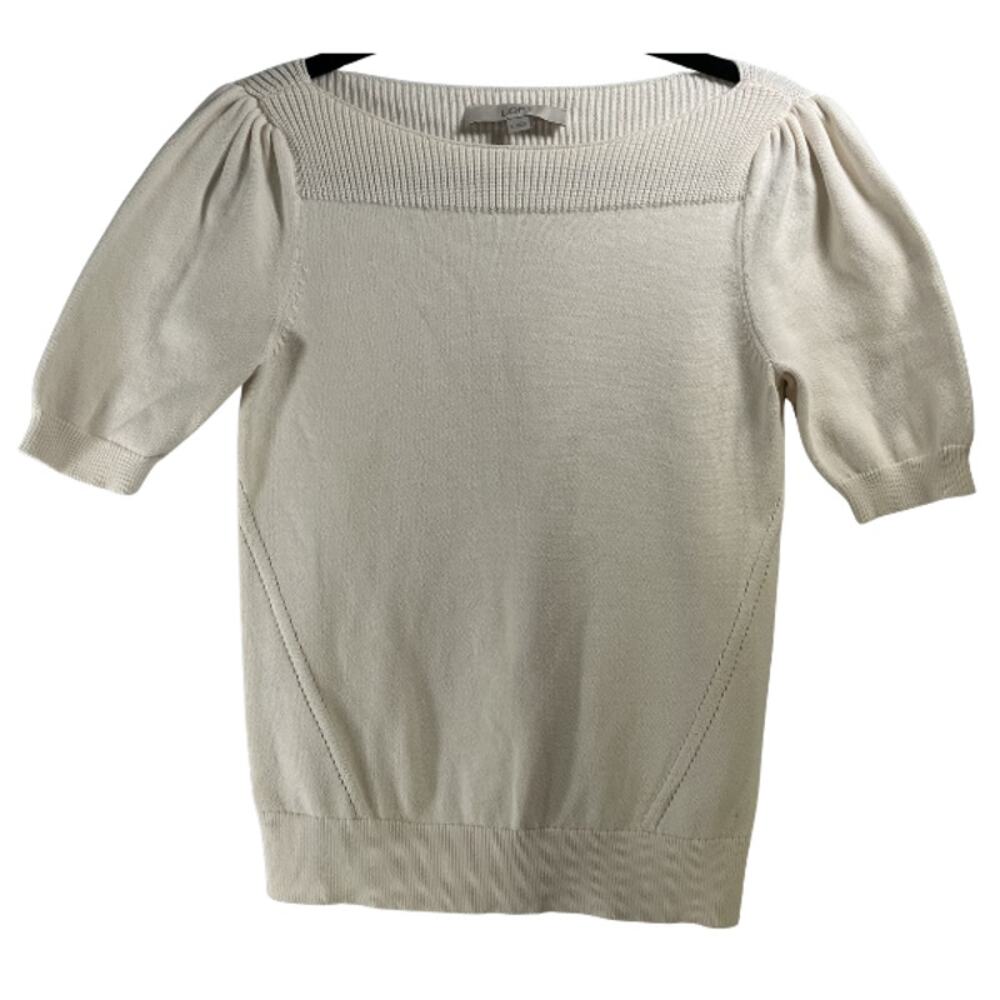Loft Cream Crochet Knit Short Sleeve Crew Neck Sweater Size S
